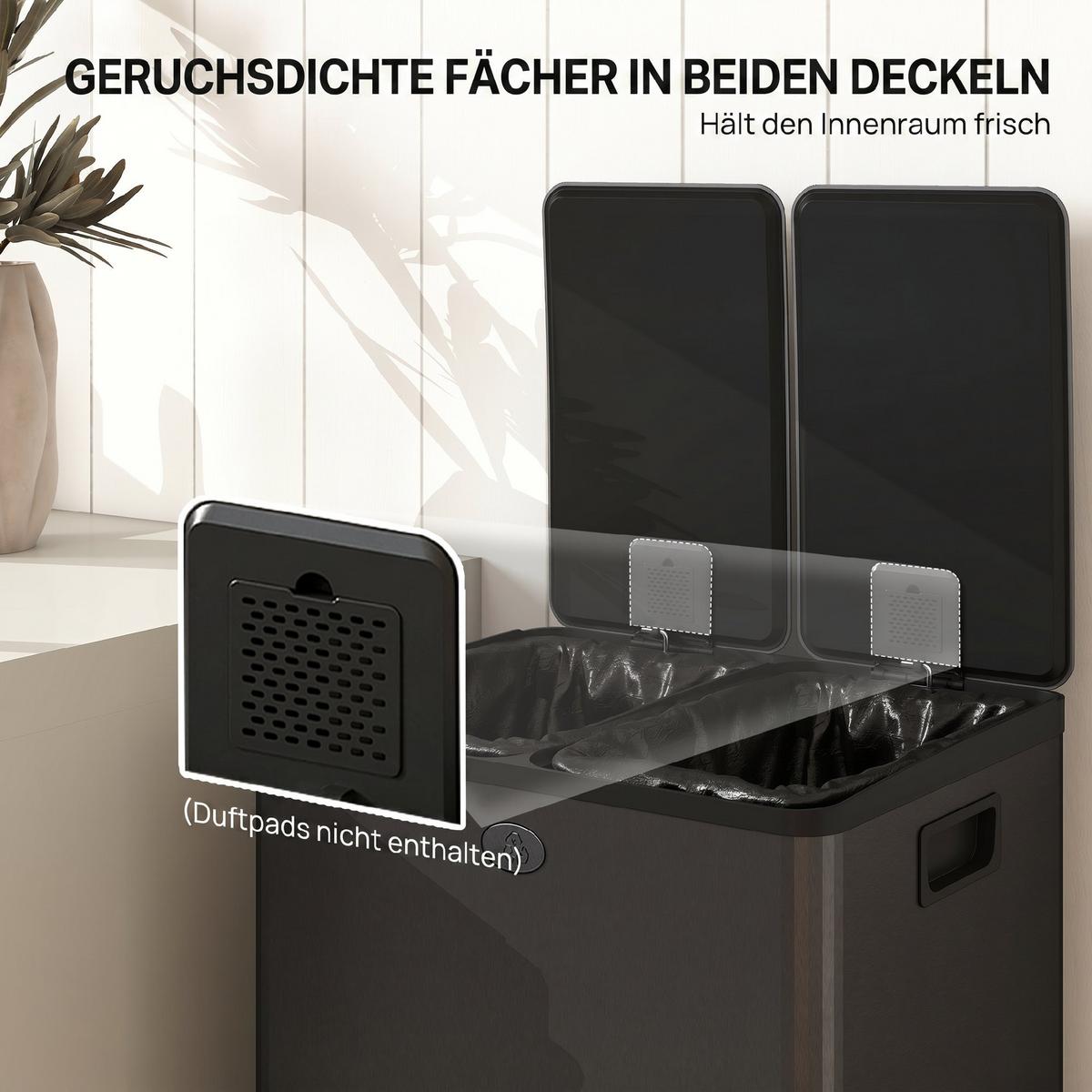 MÜLLEIMER Edelstahl Kunststoff Schwarz - Schwarz, Metall (36/67.6/45.8cm) - HOMCOM