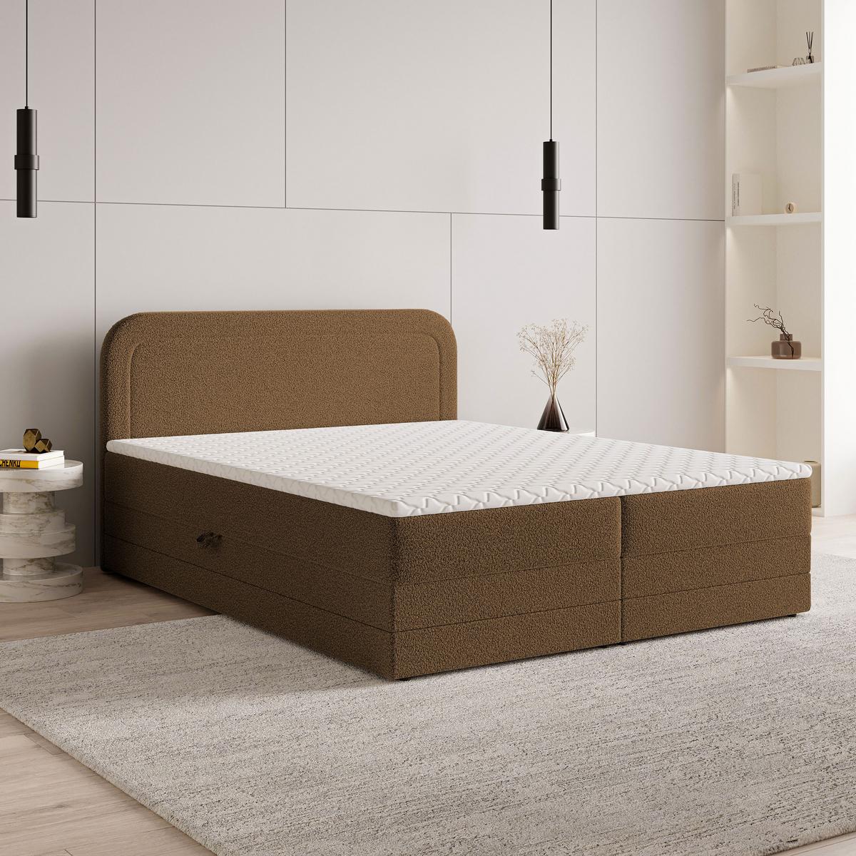 BOXBETT ARMEL 180x200 cm mit Matratze und Topper - Braun - Braun, Holz (180/200cm) - MASSENO