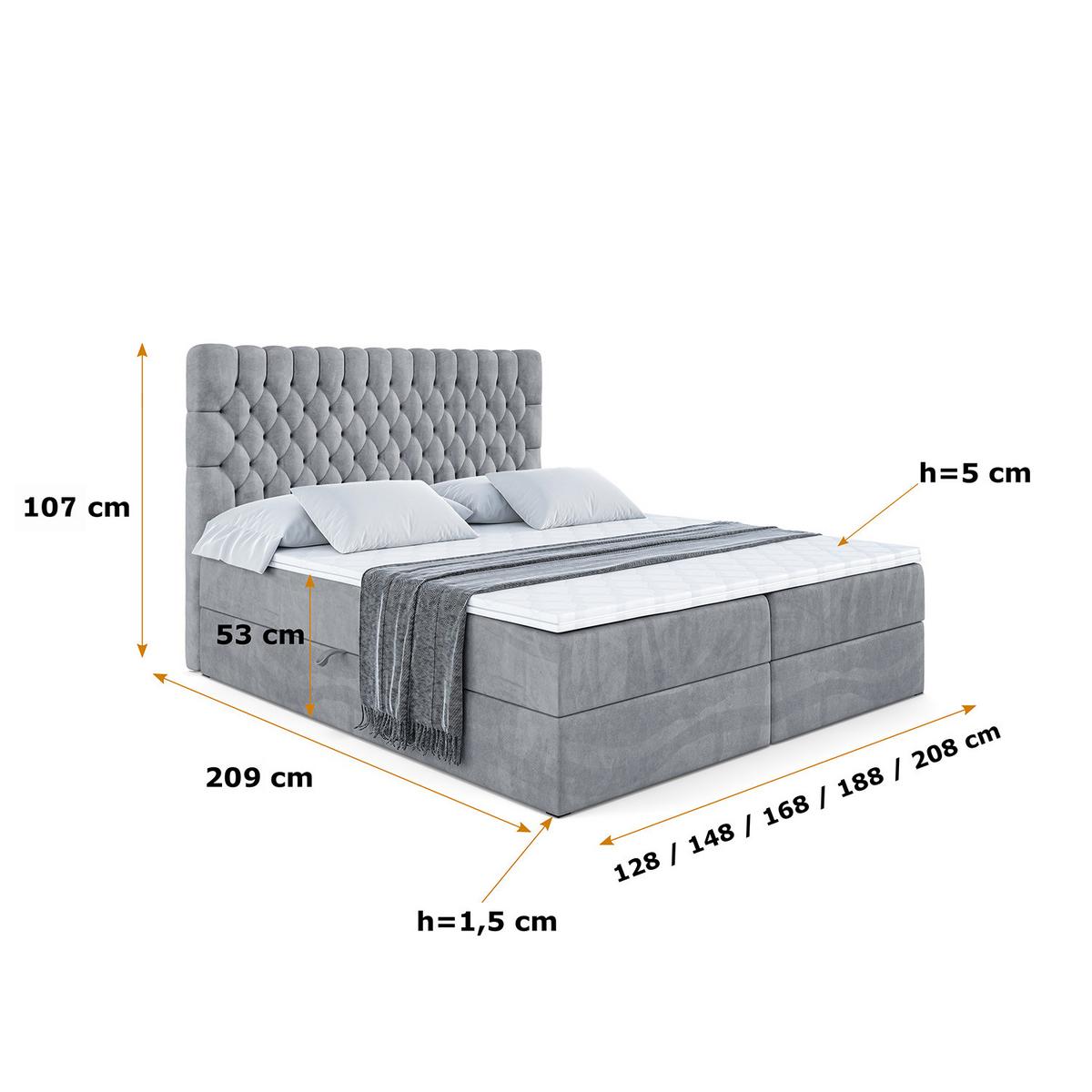 BOXBETT mit Matratze H4 und Lattenrost - SERENE - 140x200 - H4 - Hellgrau - Grau, Holzwerkstoff (140/200cm) - ALTDECOR
