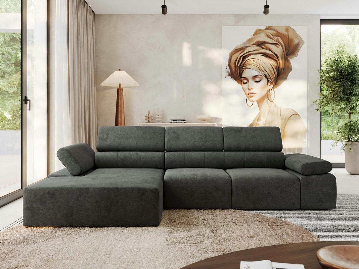 ECKSOFA RILASSO L Dunkelgrau Velvet - links - Dunkelgrau/Schwarz, Kunststoff/Textil (296/174cm) - MKS
