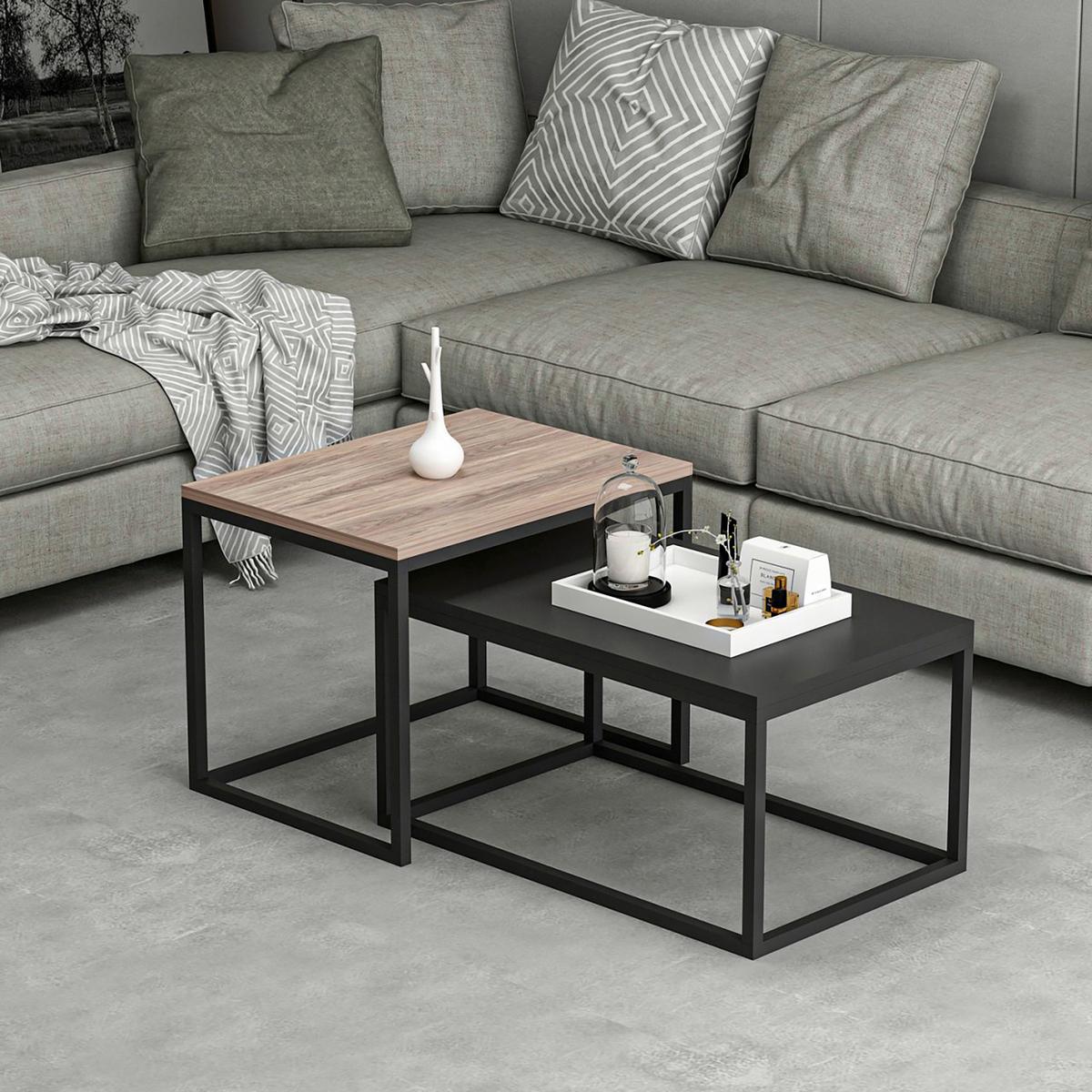 SATZTISCH Aabenraa 60/45/47 - Eichefarben, Metall (45/60/47cm) - [en.casa]