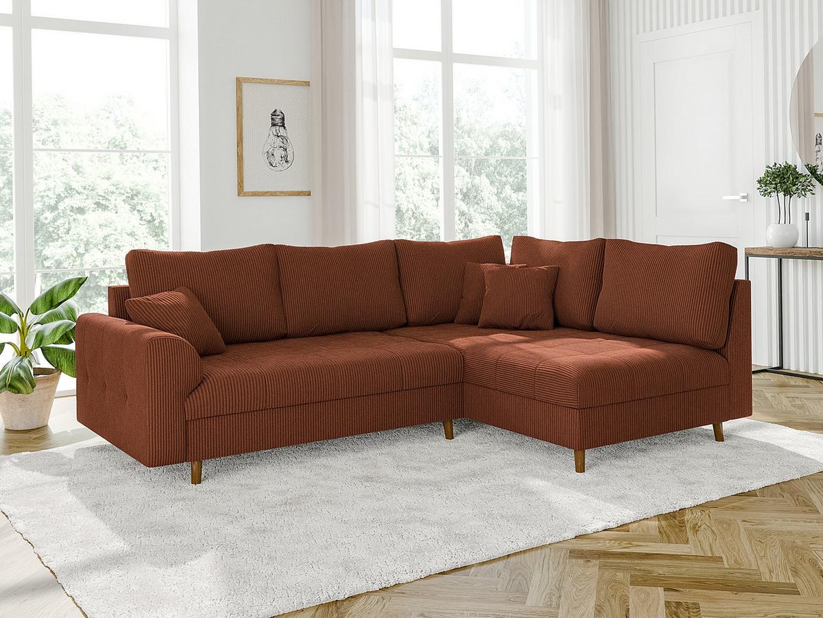 ECKSOFA Alma Terrakotta Cord - Ottomane rechts - Terracotta/Braun, Holz/Textil (231/161cm) - S-Style Möbel