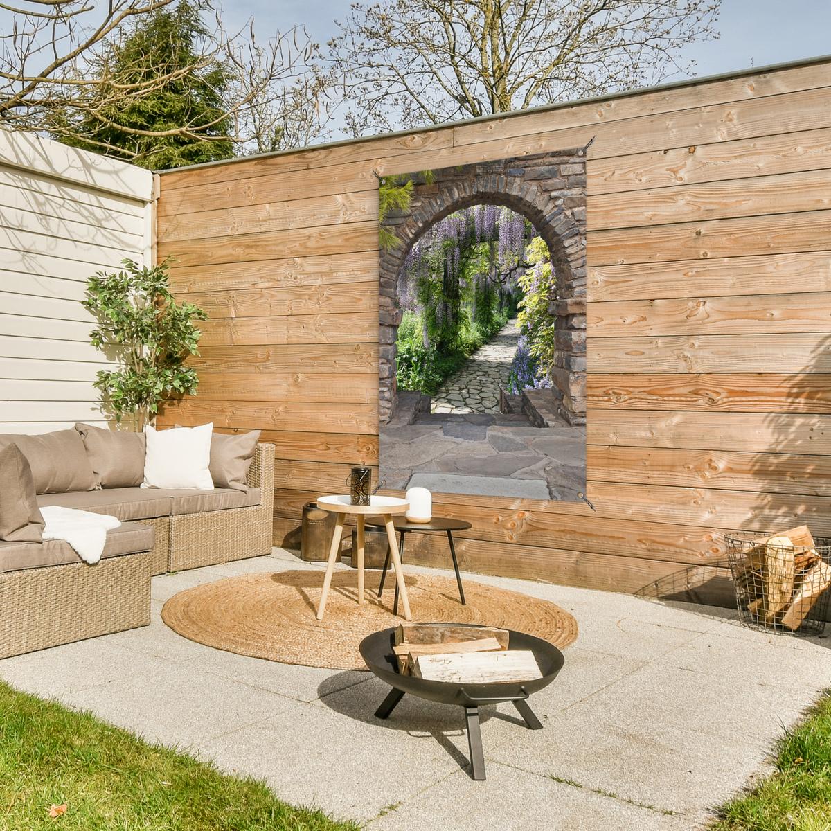 GARTENPOSTER Wald - Aussicht - Steine - Weg Outdoor Bilder 80x120 cm - Graubraun, Kunststoff (80/120/0.2cm) - OnlyWow