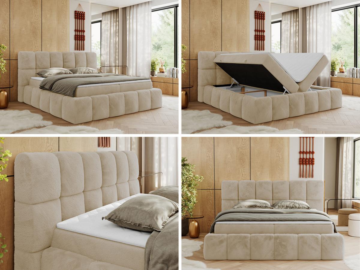 BOXBETT NIRA 200/200 - Creme Plüsch - H4 - Creme, Holz/Textil (200/200cm) - MKS