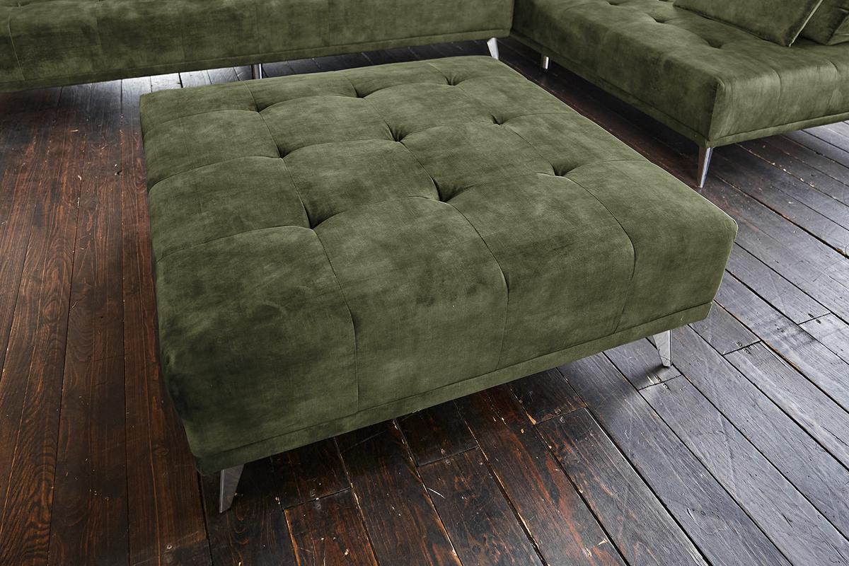 MODULSOFA MIT HOCKER WIOLO Dunkelgrün Velvet - Dunkelgrün/Silberfarben, Textil/Metall (350/80/350cm) - KAWOLA