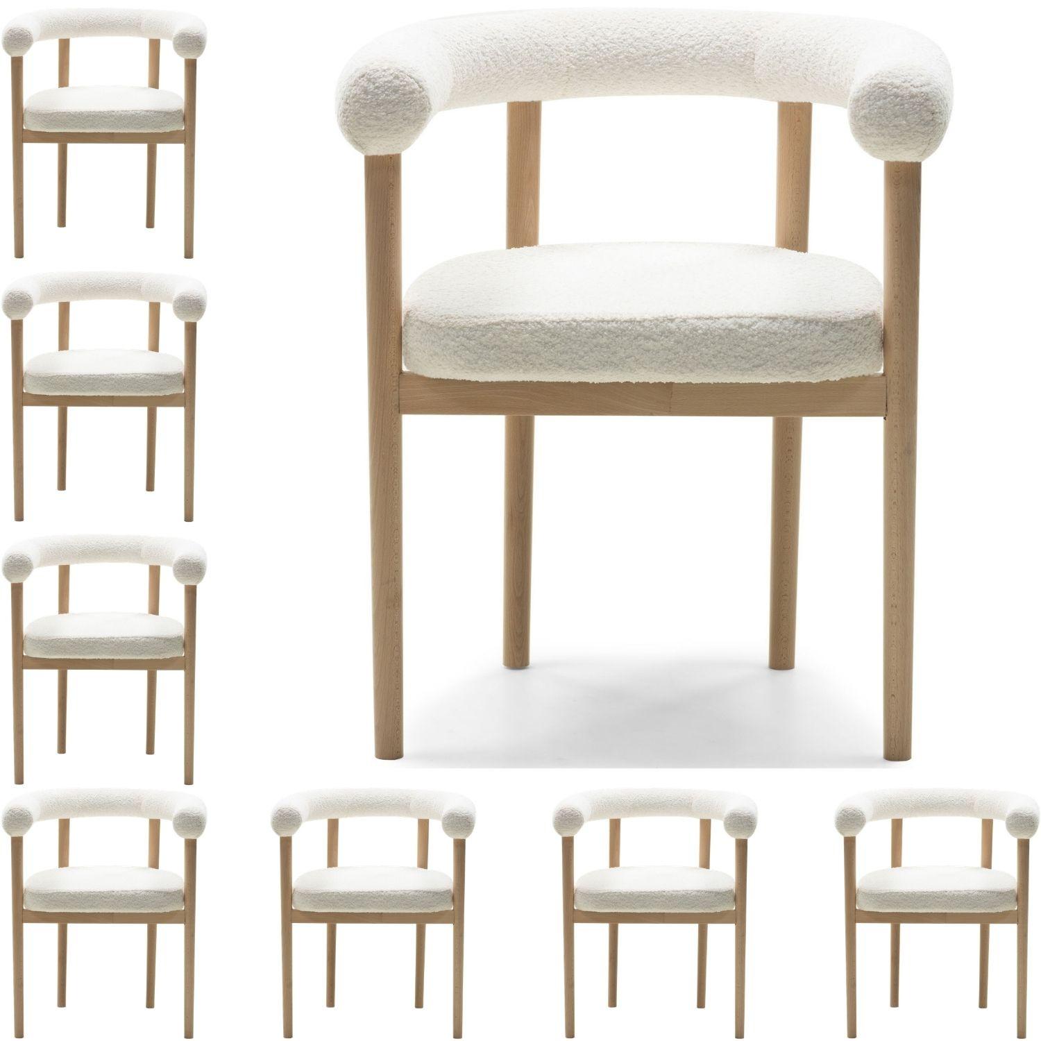 ESSZIMMERSTUHL MAYA 8er Set in Weiß Boucle mit massivem Buchenholzgestell 62/56/78 cm - Hellbraun/Weiß, Holz/Textil (61/74/57.5cm) - WFL GROUP