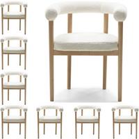 ESSZIMMERSTUHL MAYA 8er Set in Weiß Boucle mit massivem Buchenholzgestell 62/56/78 cm - Hellbraun/Weiß, Holz/Textil (61/74/57.5cm) - WFL GROUP