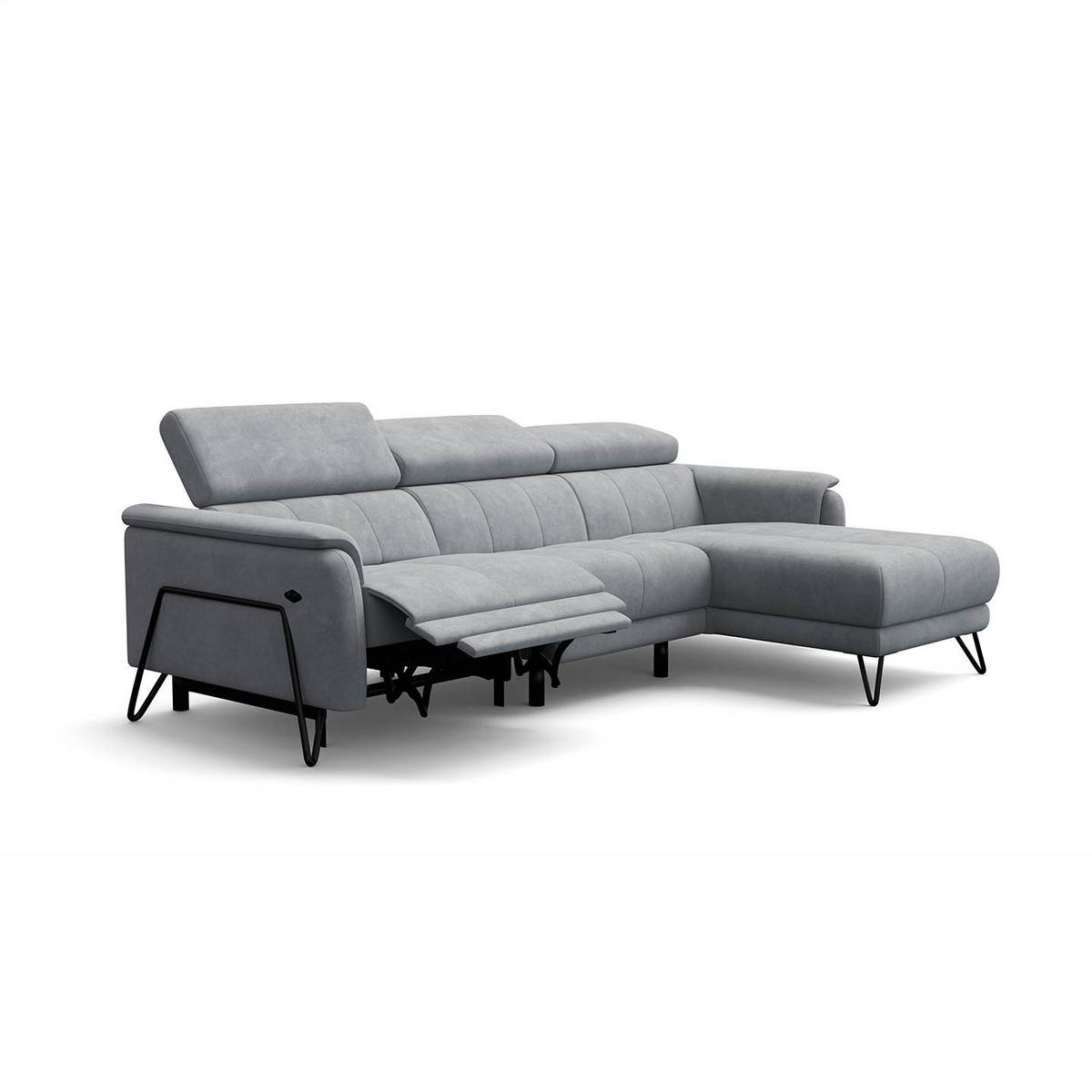 ECKSOFA RODEN 4-Sitzer mit Relax, hellgrau, Veloursstoff - Hellgrau, Holz/Textil (268/92cm) - Wozimo