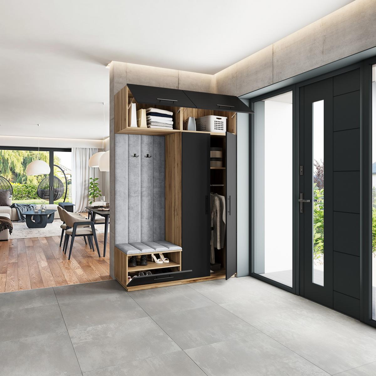 GARDEROBENSCHRANK REMA 150/240/60 cm Modern Eiche Wotan - Eiche Wotan/Hellgrau, Holzwerkstoff (150/240/60cm) - MASSENO
