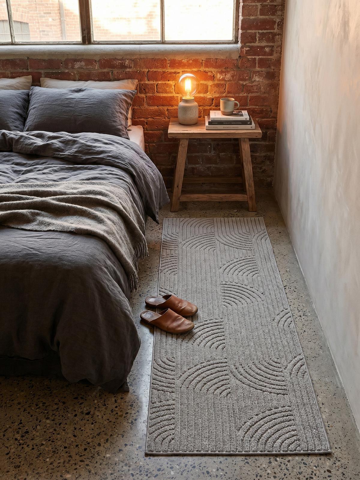 TEPPICH Flachgewebe LANGAU in Silber, mit geometrischen Bögen, 80 x 250 cm - Silberfarben, Textil (250/80cm) - KADIMA DESIGN