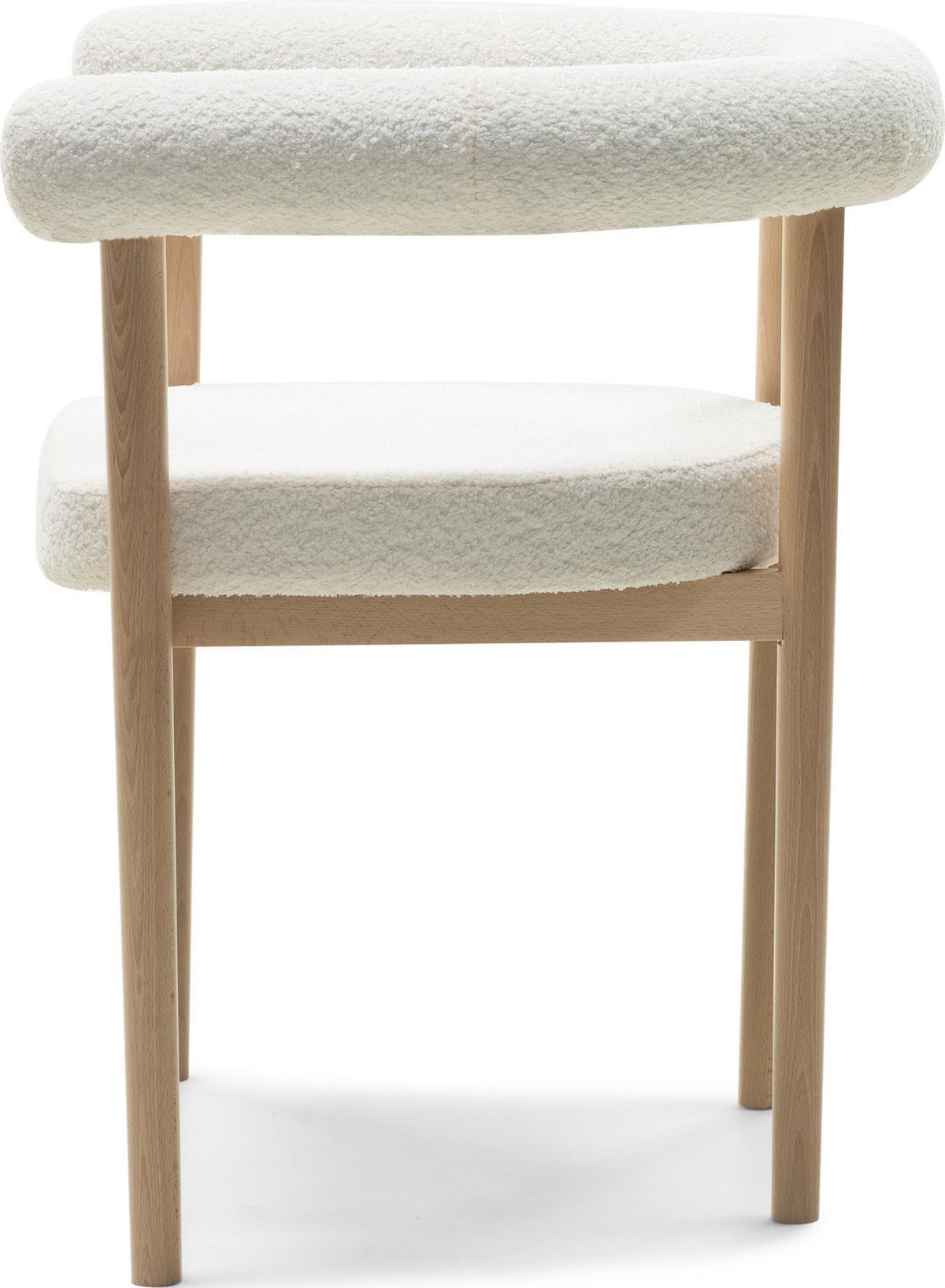 ESSZIMMERSTUHL MAYA 4er Set in Weiß Boucle mit massivem Buchenholzgestell 62/56/78 cm - Hellbraun/Weiß, Holz/Textil (61/74/57.5cm) - WFL GROUP