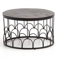 COUCHTISCH Rund in Schwarz aus Mango Massivholz mit Metallgestell, 60x60x36cm, Industrial Design - Schwarz, Holz/Metall (60/60/36cm) - KADIMA DESIGN