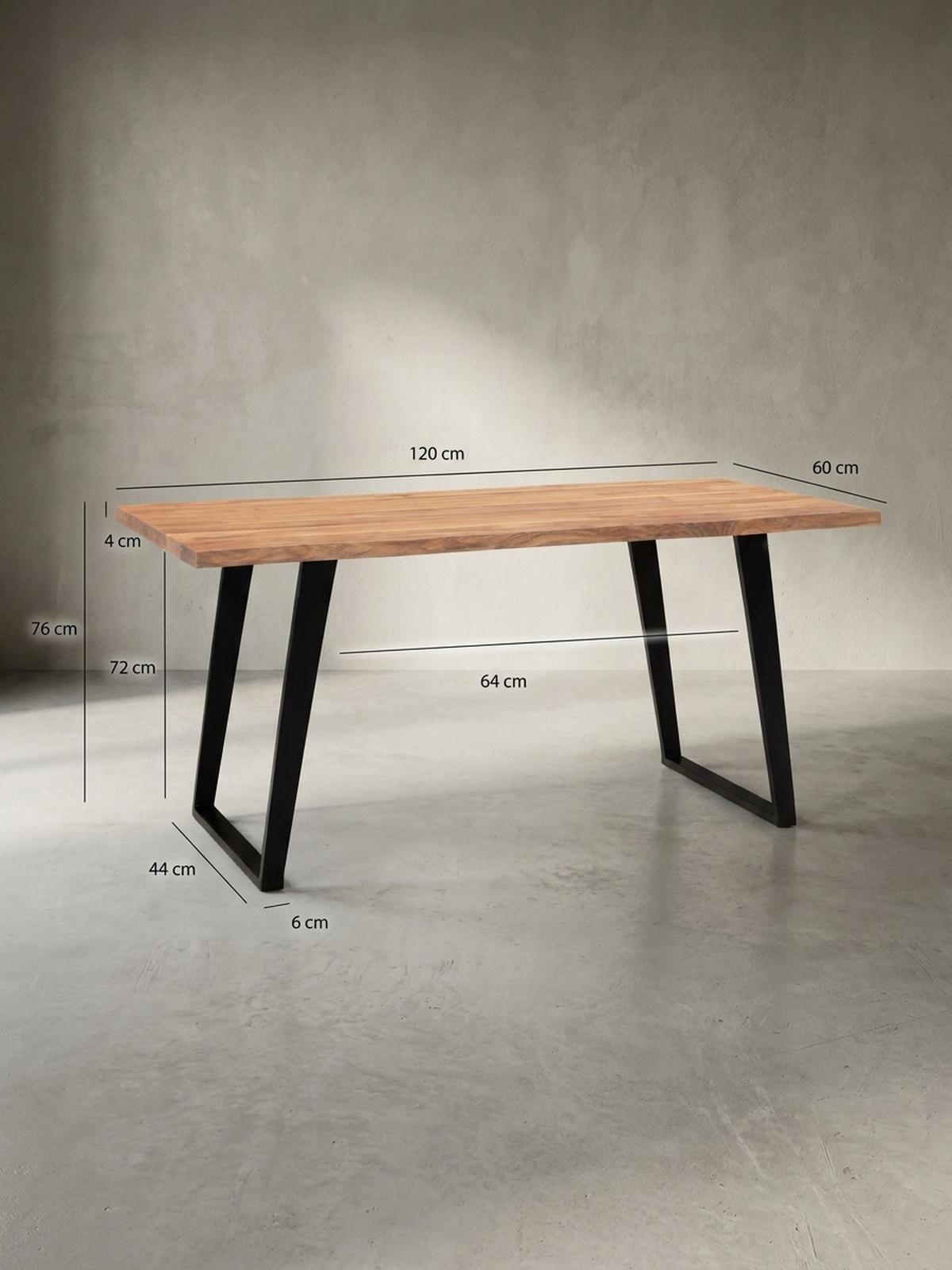 SCHREIBTISCH Massivholz Baumkante U-Gestell Handarbeit ATOLL, Goldbraun-Schwarz 120x60x76 cm - Schwarz/Braun, Holz/Metall (60/120/76cm) - KADIMA DESIGN