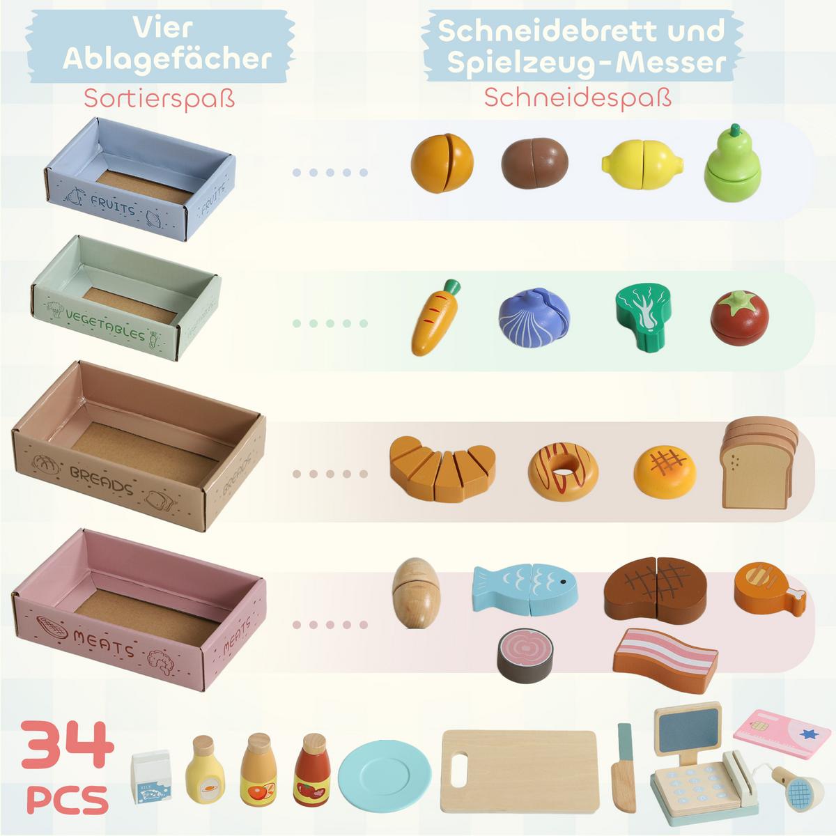 KINDER-KAUFLADEN MDF Kiefernholz Grün - Hellgrün, Holzwerkstoff (30/92.5/52cm) - AIYAPLAY