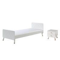 BETT mit Nachtkommode Kamillah aus MDF in Satin Weiß - Weiß, Holzwerkstoff (90/200cm) - 58aufmkessel