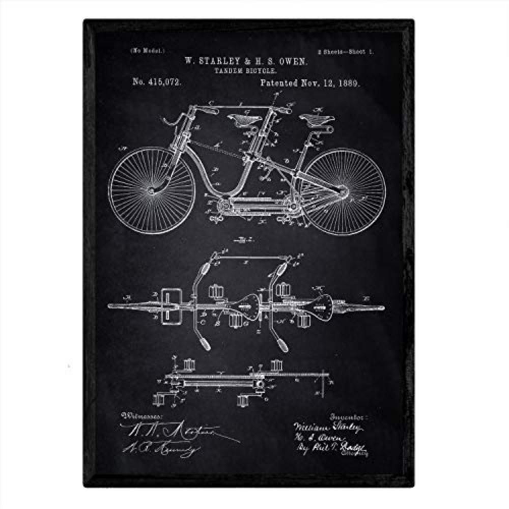 POSTER Tandem-Fahrrad Patent A3 Rahmenlos - Schwarz, Papier (29.7/5/42cm) - Nacnic