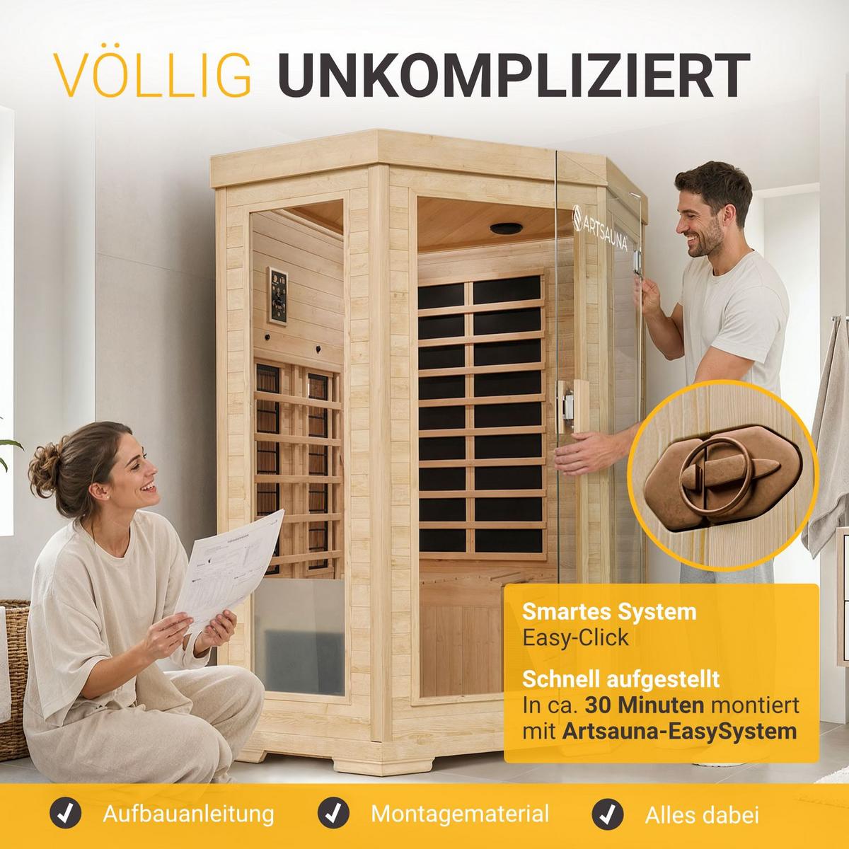 INFRAROTKABINE Aalborg mit Dual Technologie & Hemlockholz - Naturfarben, Holz (120/190/120cm) - Artsauna
