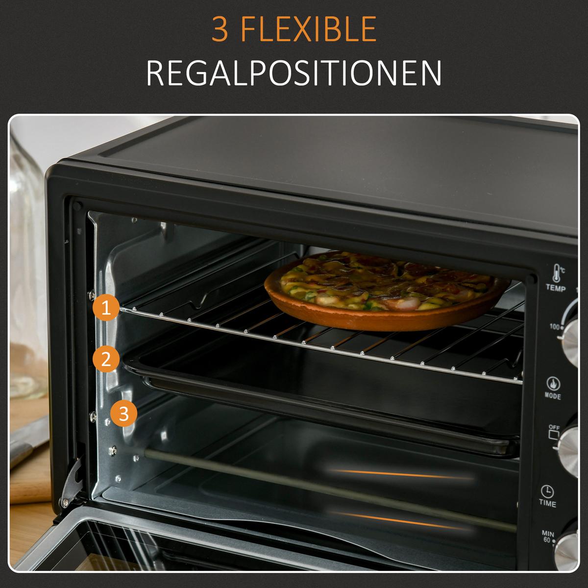 MINIBACKOFEN Metall Edelstahl Schwarz - Schwarz, Metall (46/38.5/29cm) - HOMCOM
