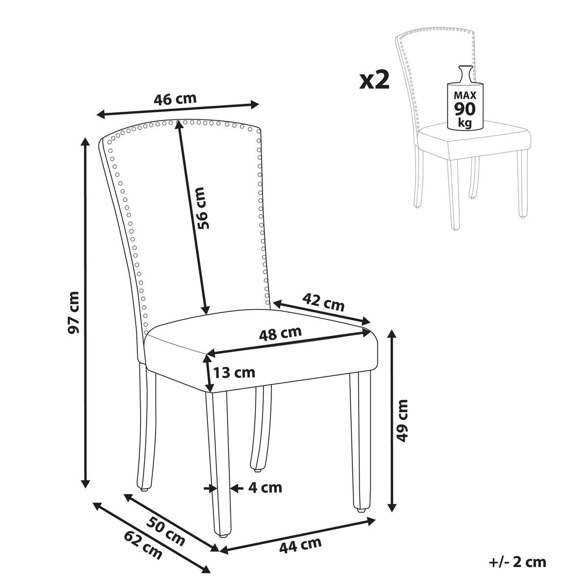 ESSZIMMERSTUHL 2er-Set Samtstoff Grau Piseco - Grau, Holz/Textil (48/97/62cm) - Beliani