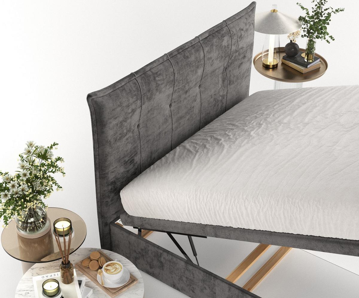 POLSTERBETT Liano mit Stauraum 120/200 cm Stahl im Lotta Stoff - Graphitfarben/Schwarz, Holz/Holzwerkstoff (120/200cm) - AltaBeds