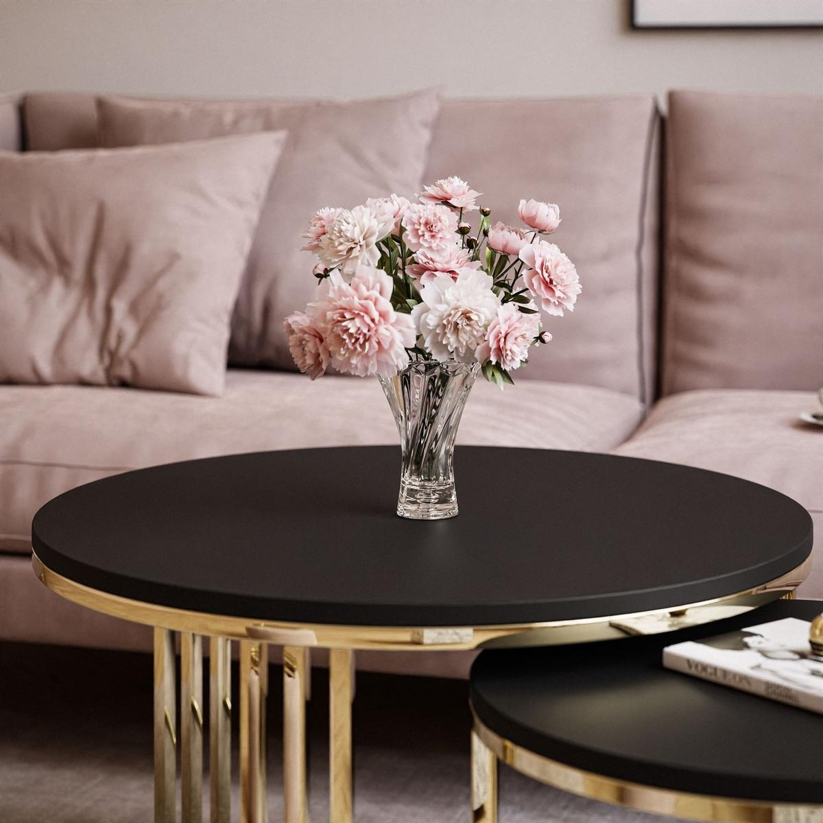 COUCHTISCH 2 in 1 LORI verchromt gold schwarz matt - Goldfarben, Holzwerkstoff (70/70/49cm) - Lookway