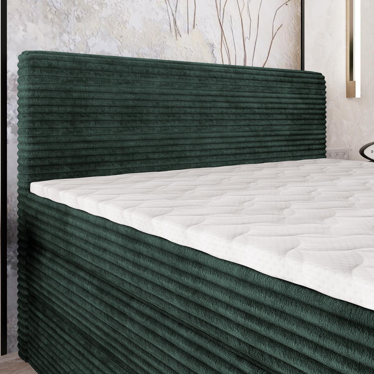 BOXSPRINGBETT LUNERA 180x200 cm mit Matratze und Topper - Grün - Grün, Holz (180/200cm) - MASSENO