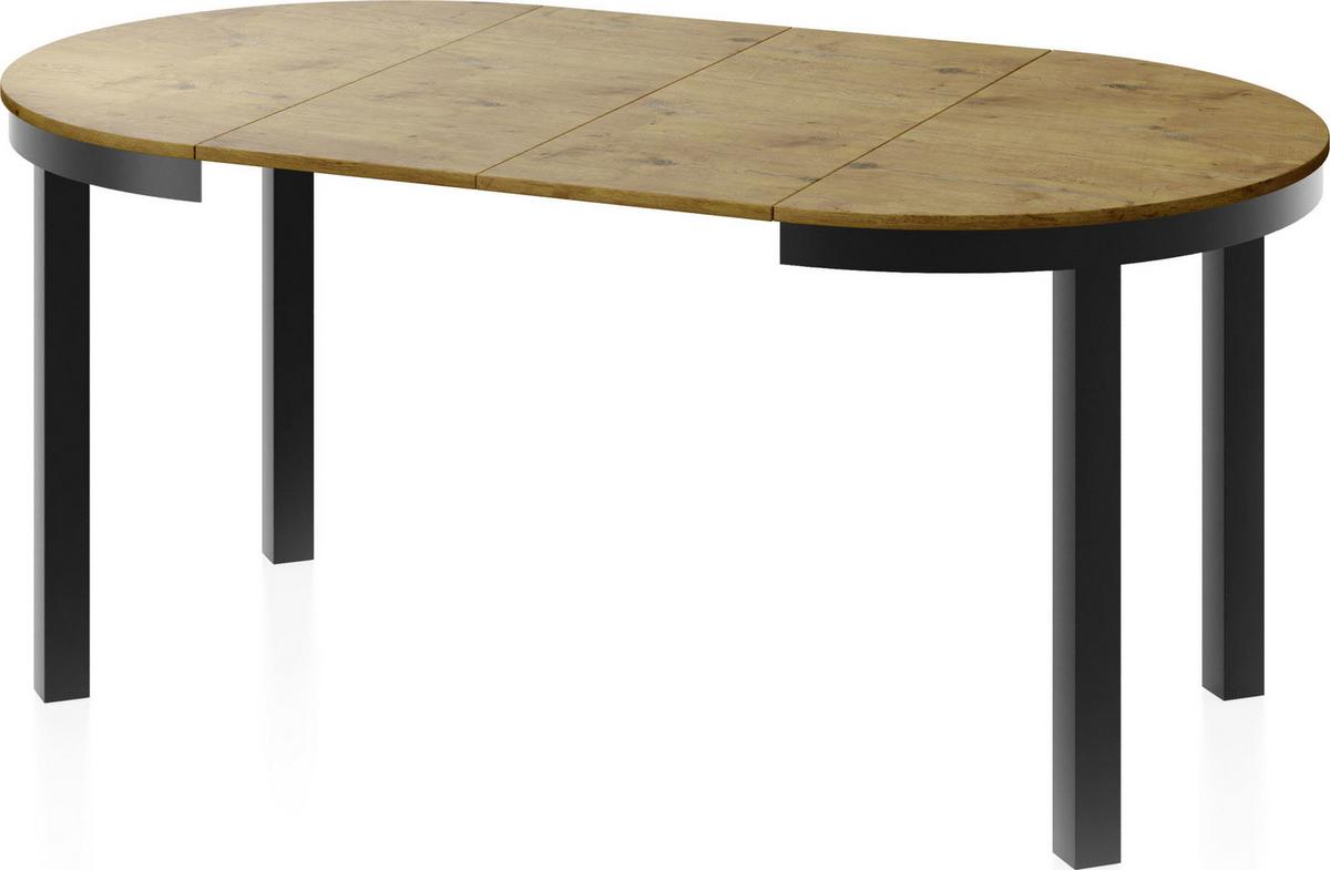 ESSTISCH Corin Schwarz runder ausziehbarer, Lancelot Eiche 100-176/100/76 cm - Eichefarben/Schwarz, Holzwerkstoff/Metall (100/176/76cm) - WFL GROUP