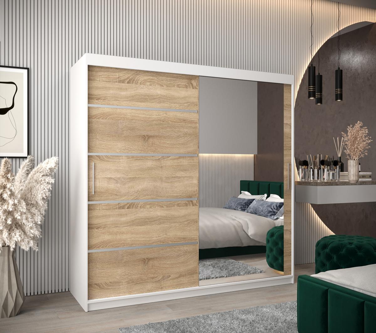 SCHWEBETÜRENSCHRANK 200/200/62 2-türig - Silberfarben/Weiß, Holz/Kunststoff (200/200/62cm) - MÖBEL KRYSPOL