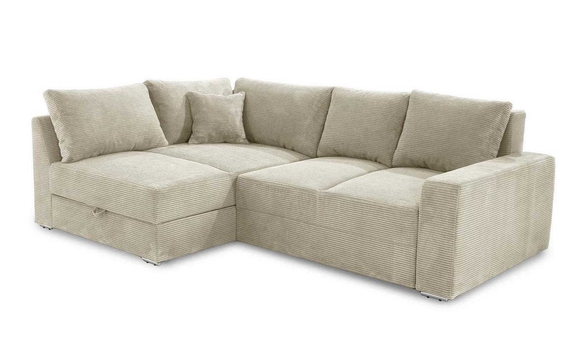 ECKSOFA-DAUERSCHLÄFER Boxspring Federkern Topper Bettkasten, seitenverkehrt montierbar B260/T181/H88 cm, Cord Beige Grau / 15235 - Chromfarben/Greige, Textil/Metall (260/181cm) - luma-home