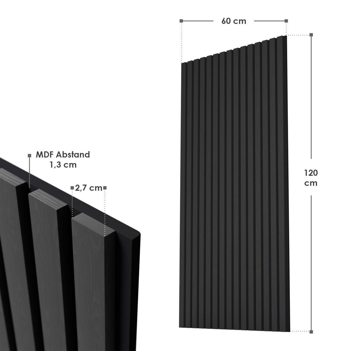 WANDPANEELE Akustik 120x60 cm Eiche Dunkelgrau (4er-Set) - Dunkelgrau, Holz (60/120/1.8cm) - Juskys