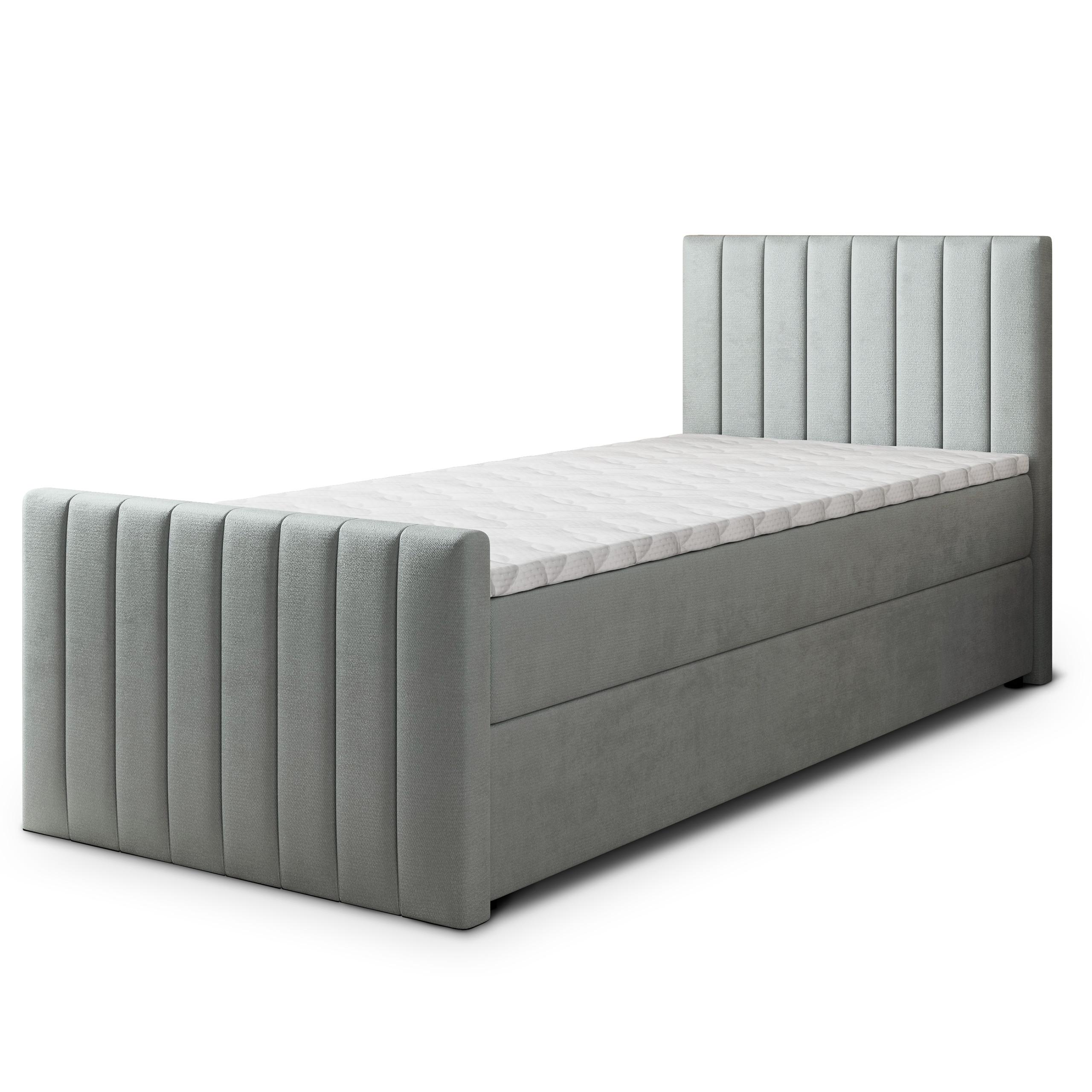 BOXBETT ARION 80 80x200 cm mit Matratze und Topper, H2+H3 - Hellgrau - Hellgrau, Holz (80/200cm) - MASSENO