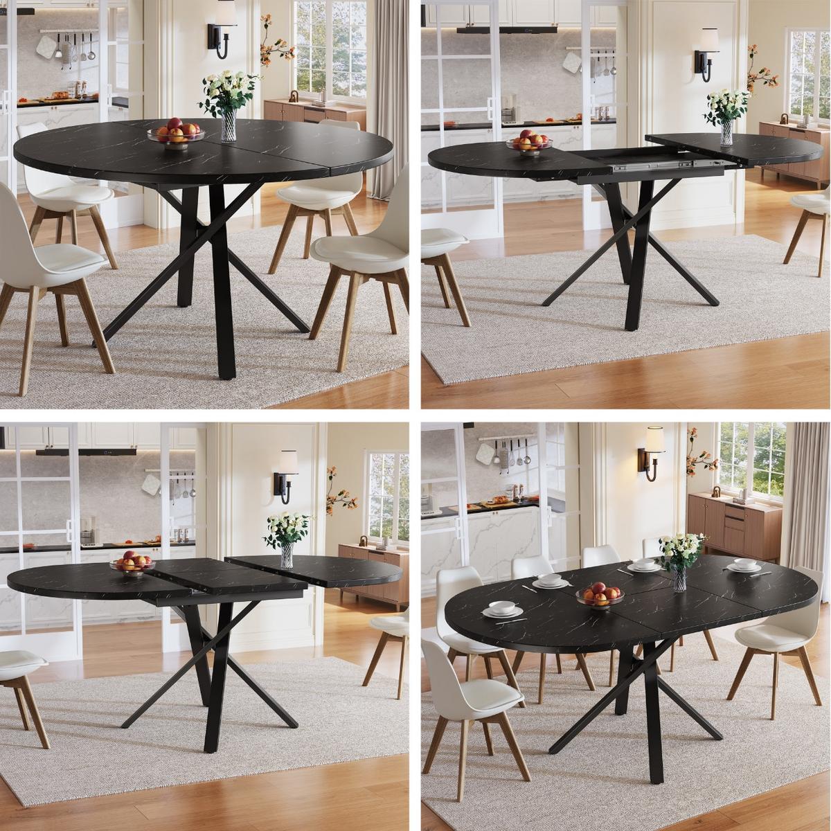 ESSTISCH ausziehbar 100–140 cm in Marmor-Optik & Schwarz - Schwarz, Holzwerkstoff (100/100/76cm) - Urban Meuble