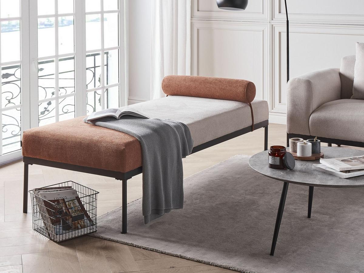 CHAISELONGUE Kunstleinen Goldbraun Malmos - Beige/Goldfarben, Textil (172/47/73cm) - Beliani