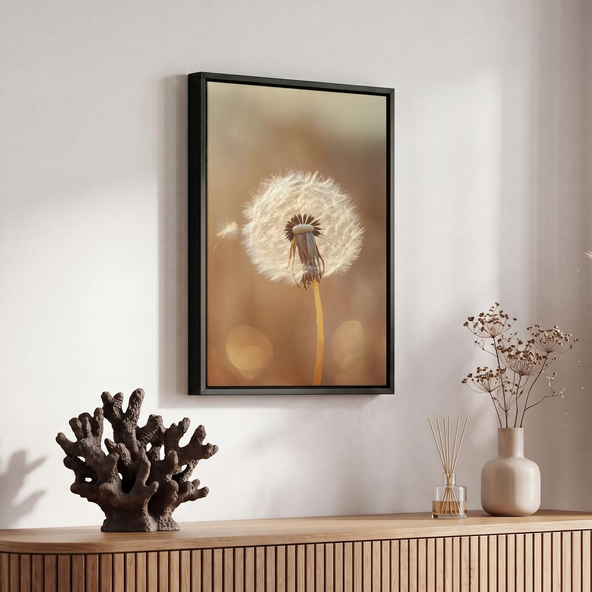 LEINWAND Bilder mit Rahmen - Löwenzahn - Beige - Natur - Blume - 20x30 - Hellbraun, Textil (20/30cm) - MuchoWow