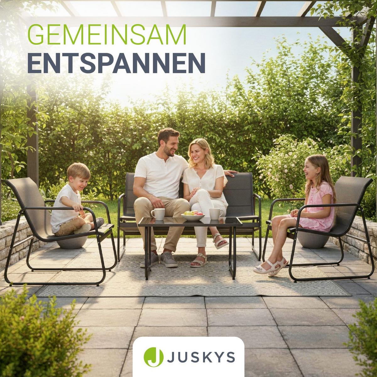 GARTENMÖBELSET Genua 4-tlg. Anthrazit - Anthrazit, Metall - Juskys