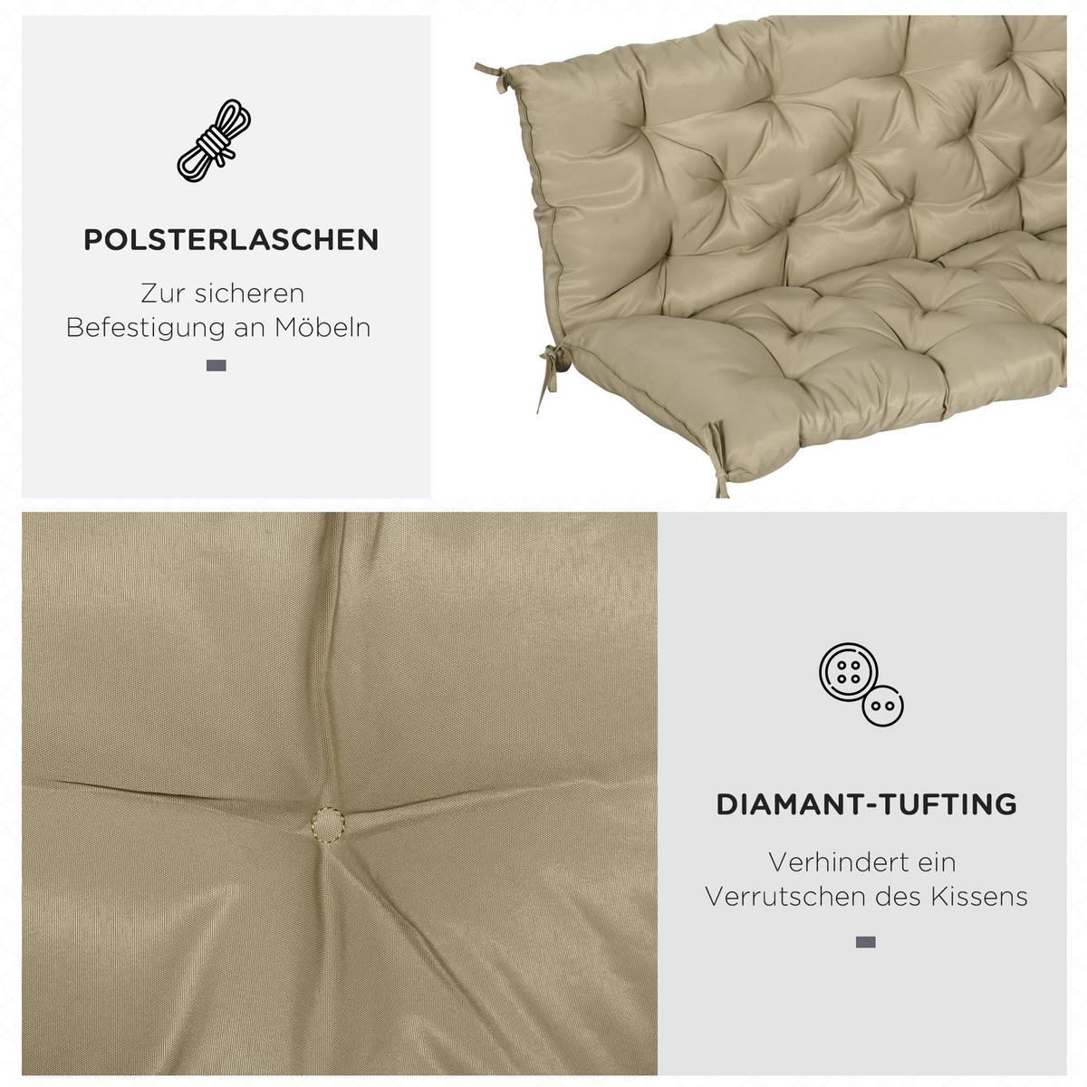 3 Sitzer Bankauflage 150x98x8 cm Bankkissen mit Bändern, Sitzkissen Stuhlkissen - Beige, Kunststoff (98/8/150cm) - Outsunny