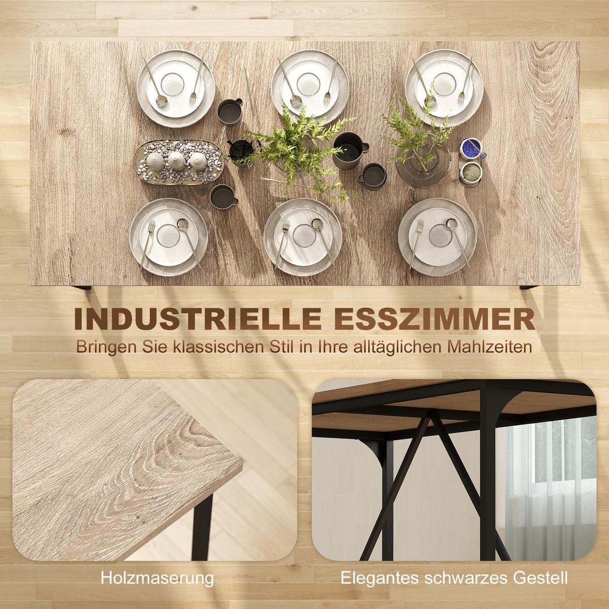 ESSTISCH aus Spanplatte 180/80/76 cm Naturholz - Schwarz/Naturfarben, Holzwerkstoff (180/80/75.5cm) - HOMCOM