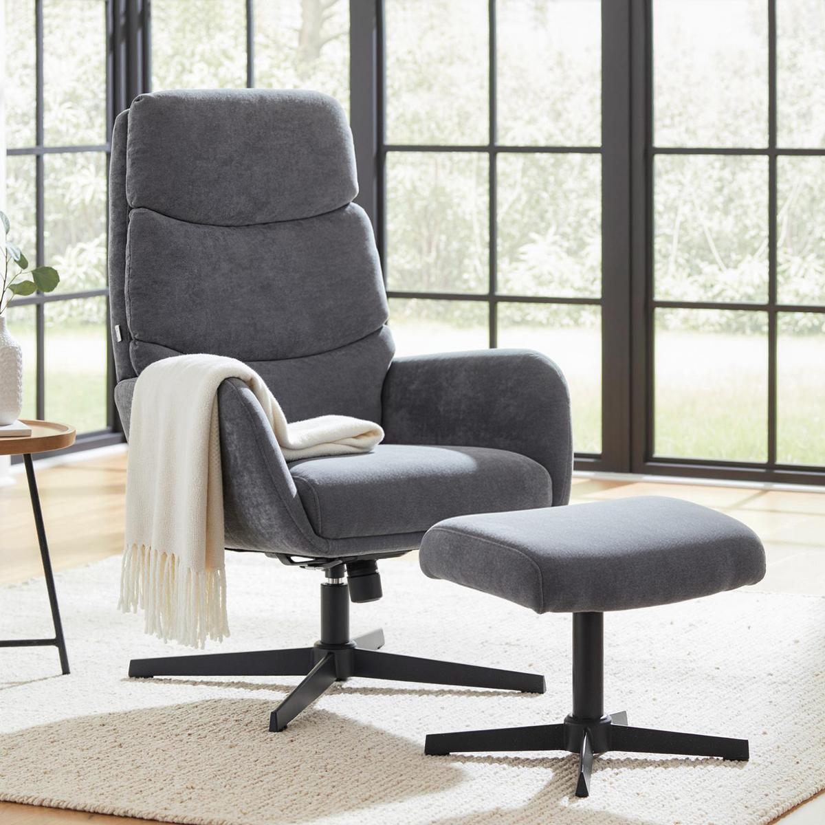 RELAXSESSEL mit Hocker, Fernsehsessel mit hoher Rückenlehne Wippfunktion Grau - Schwarz/Grau, Textil/Metall (66/99/75cm) - HOMCOM