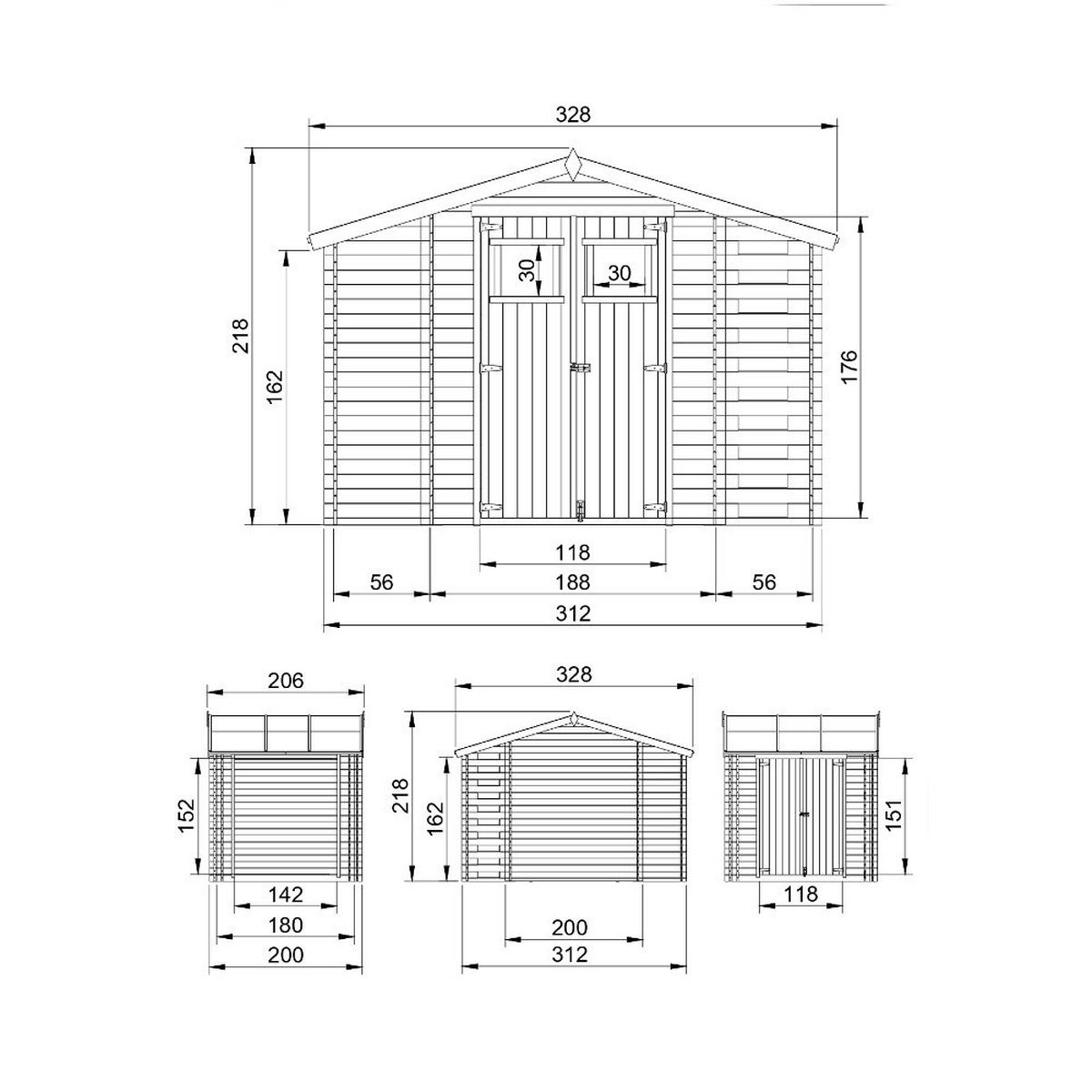 HOLZHAUS GARTENHAUS mit Brennholzschuppen M389+M389G - mit imprägniertem Boden- 3,53 + 0,97 + 0,97 m2 - Beige, Holz (328/218/206cm) - Timbela