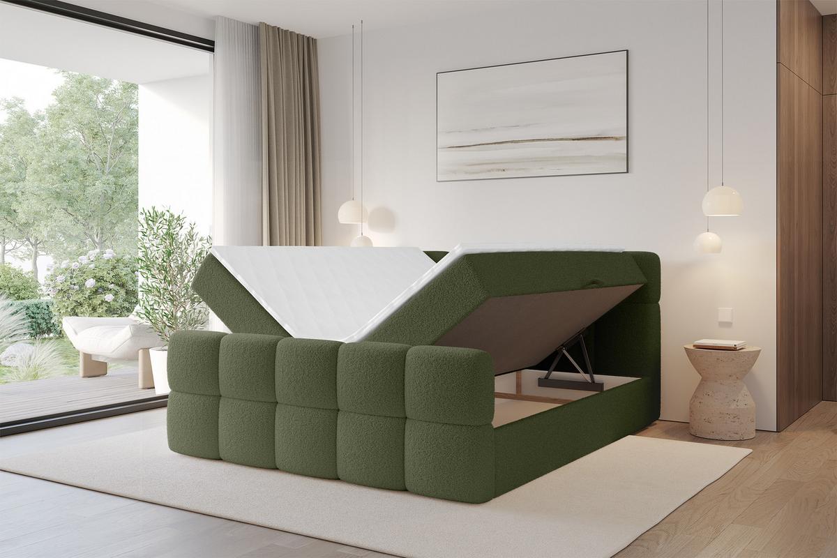 BOXBETT mit Matratze H4 - FAMA-Z - 160x200 cm Grün Quelle - Grün, Holzwerkstoff - ALTDECOR