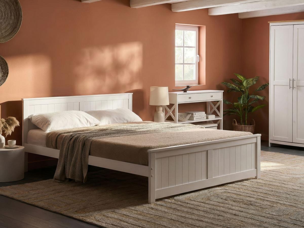 BETT mit Lattenrost 140/200 Kiefernholz Weiß Sabran - Weiß, Holz (140/200cm) - Beliani