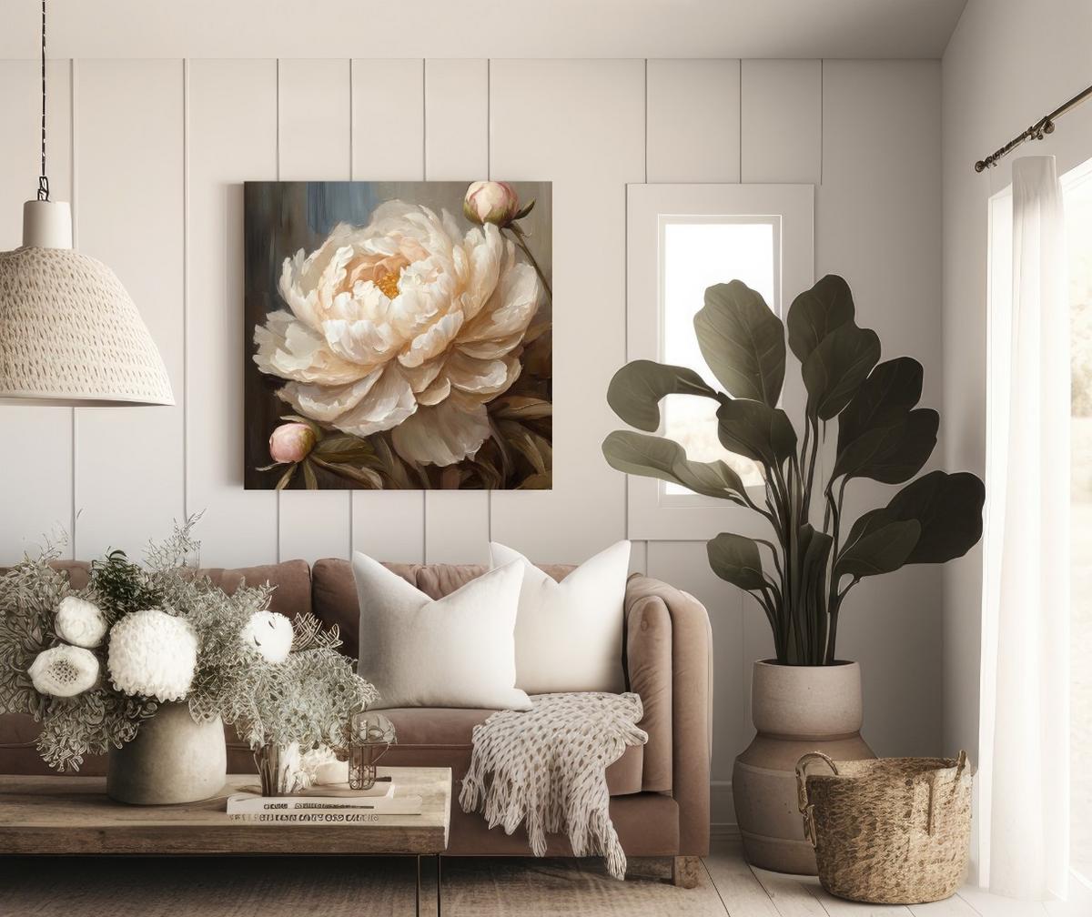WANDBILD pfingstrose gemalte blume - Beige, Textil (30/30cm) - Feeby