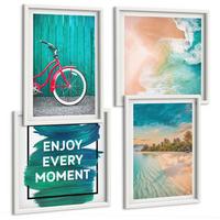 BILDER SET 4er Set - 50x50 cm & 40x60 cm Weißer Rahmen - Inspiration für ein Fahrrad mit Seeboot - Weiß, Kunststoff (50/50cm) - TULUP