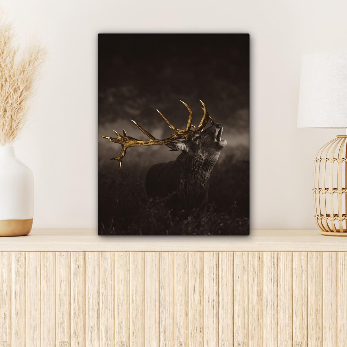 LEINWANDBILD Rotwild - Schwarz - Gold Room Decor 30x40 cm - Braun, Textil (30/40cm) - MuchoWow