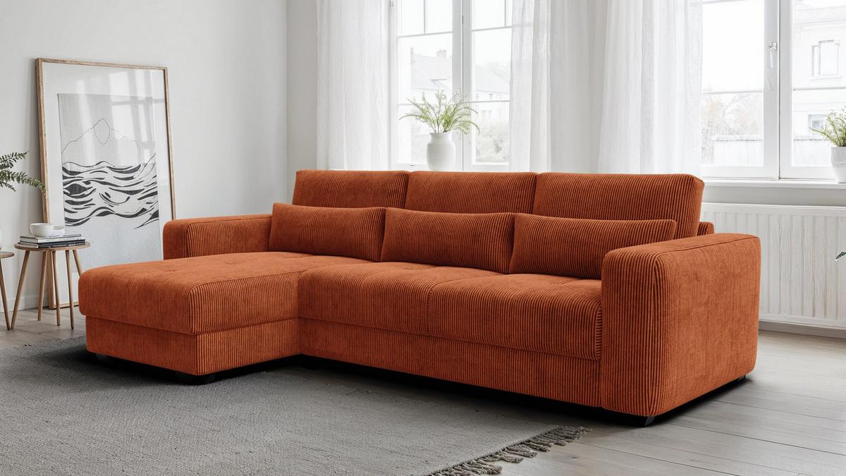 ECKSOFA OLI 4-Sitzer links, orange - Orange, Holz/Textil (295/172cm) - Wozimo