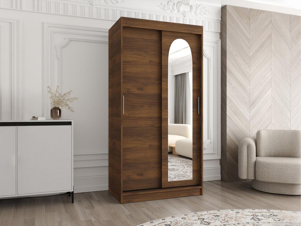 SCHWEBETÜRENSCHRANK Selfie 100 cm - Silberfarben/Nussbaumfarben, Holzwerkstoff/Kunststoff (100/200/62cm) - MIRJAN24