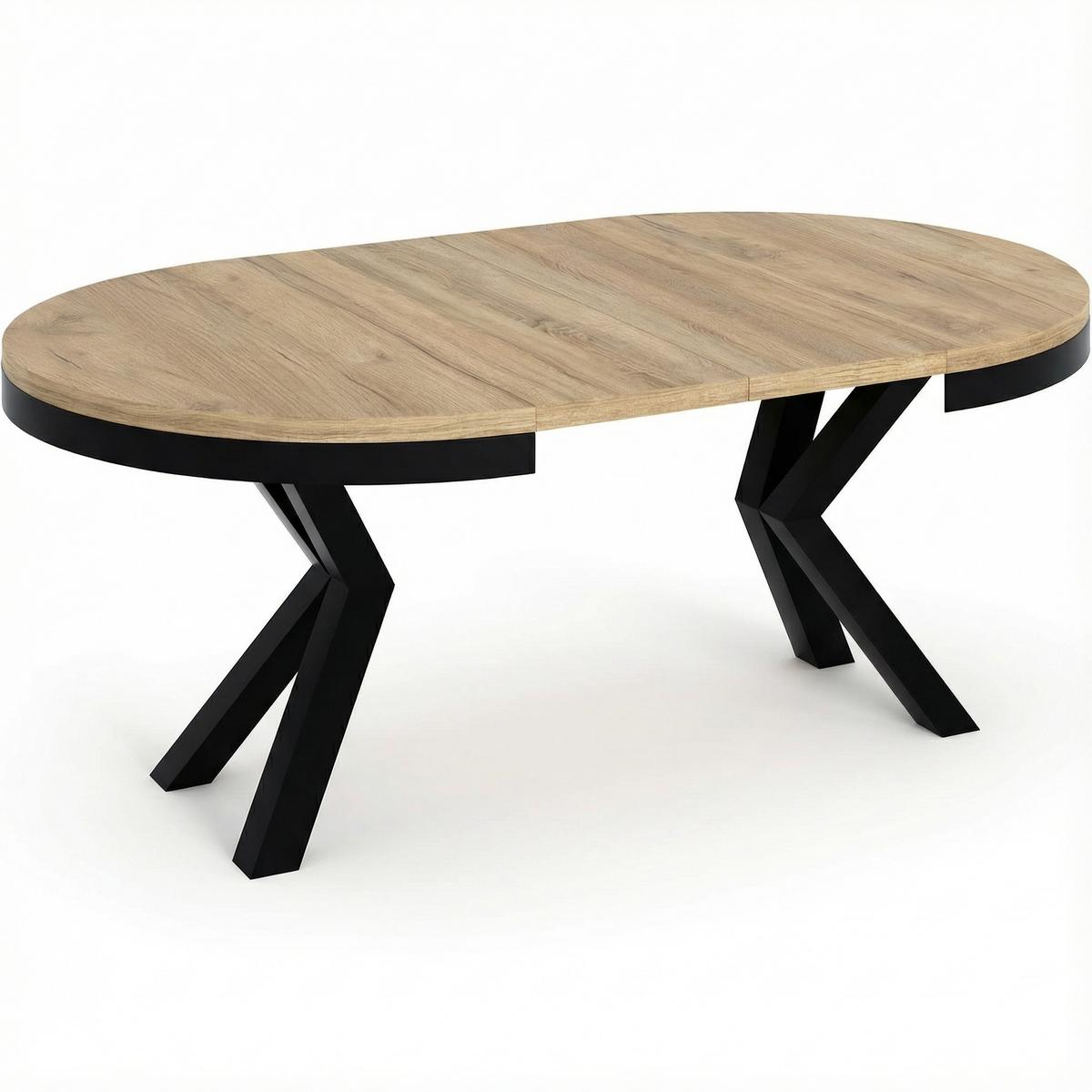 ESSTISCH Clara runder ausziehbarer, Sonoma Eiche 100-180/100/76 cm - Schwarz/Sonoma Eiche, Holzwerkstoff/Metall (180/100/76cm) - WFL GROUP
