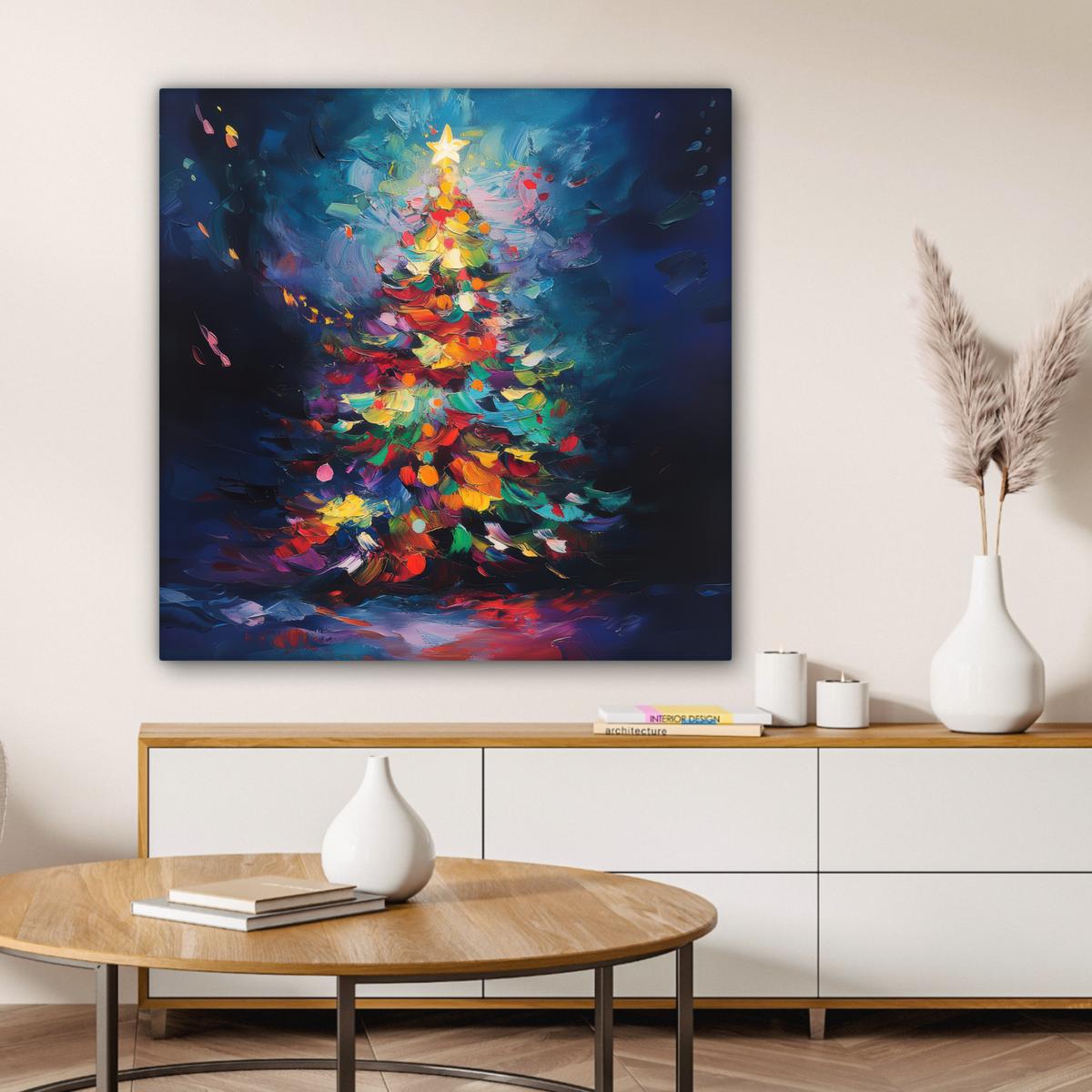 LEINWANDBILD Weihnachtsbaum - Weihnachten - Abstrakt - Farbenfroh Deko Groß 90x90 cm - Multicolor, Textil (90/90cm) - MuchoWow