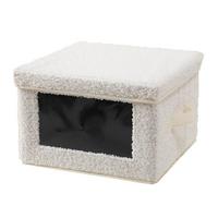 AUFBEWAHRUNGSBOX aus bouclé-stoff in ecru mit fenster -40/28/30 cm - Beige, Textil (40/28/30cm) - Calicosy