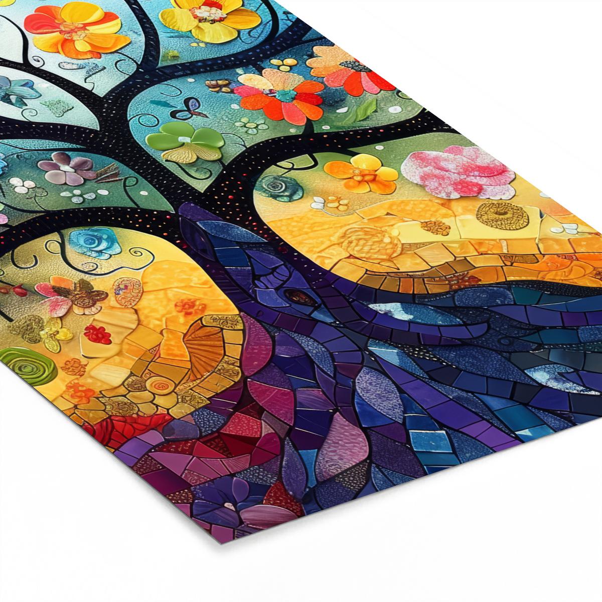POSTER MIT RAHMENGERAHMTES BILD Kunst - Baum des Lebens - Blumen - Hippie 60x90 cm - Dunkelblau, Papier (60/90cm) - MuchoWow